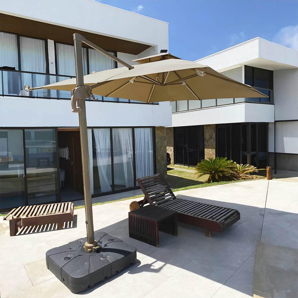 Ombrelone Guarda Sol Premium Alumínio Cáqui 3x3m C/ Base de 120L