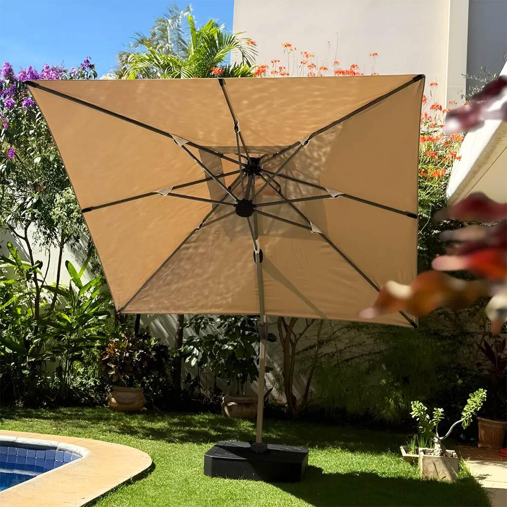 Ombrelone Guarda Sol Premium Alumínio Cáqui 3x3m C/ Base de 120L