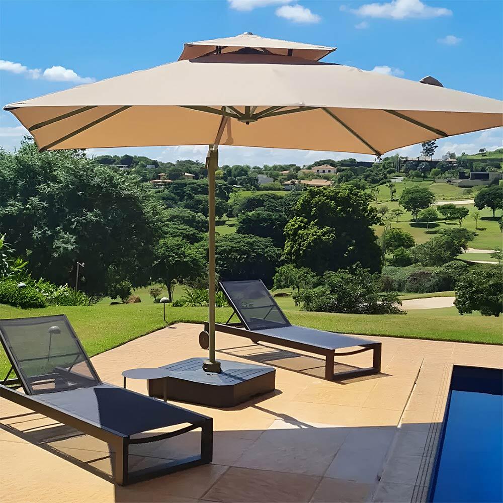 Ombrelone Guarda Sol Premium Alumínio Cáqui 3x3m C/ Base de 120L