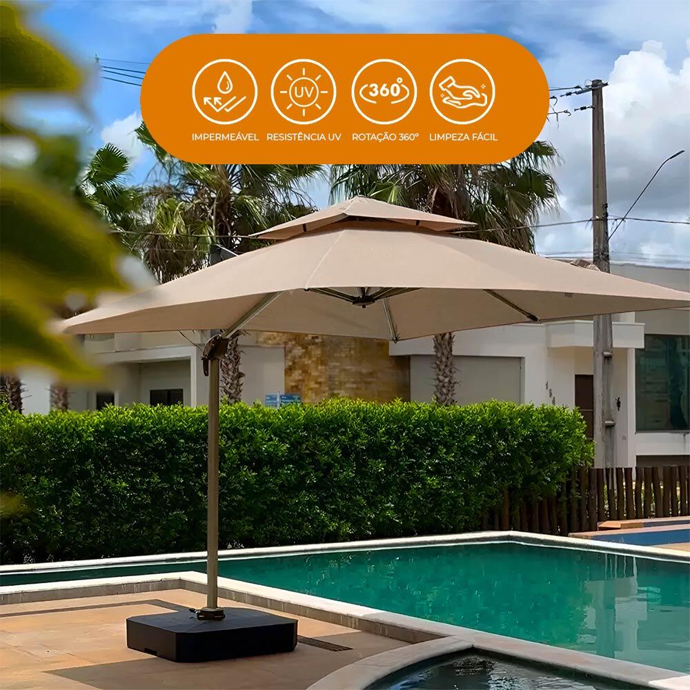 Ombrelone Guarda Sol Premium Alumínio Cáqui 3x3m C/ Base de 120L